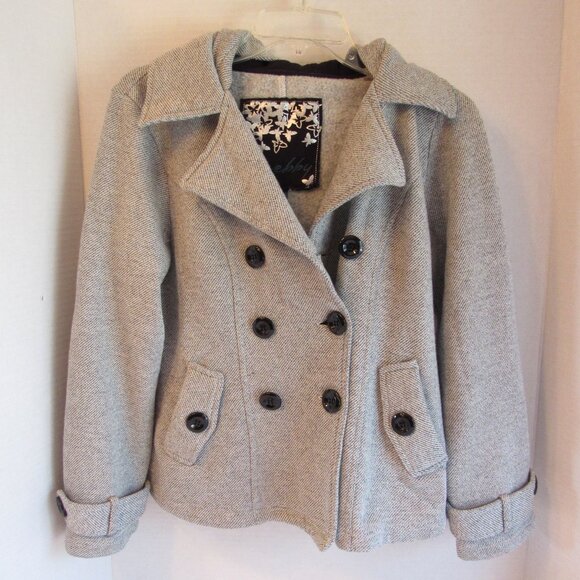 Sebby Jackets & Blazers - Sebby Gray Striped Hooded Button Double Breasted Pea Coat Size S